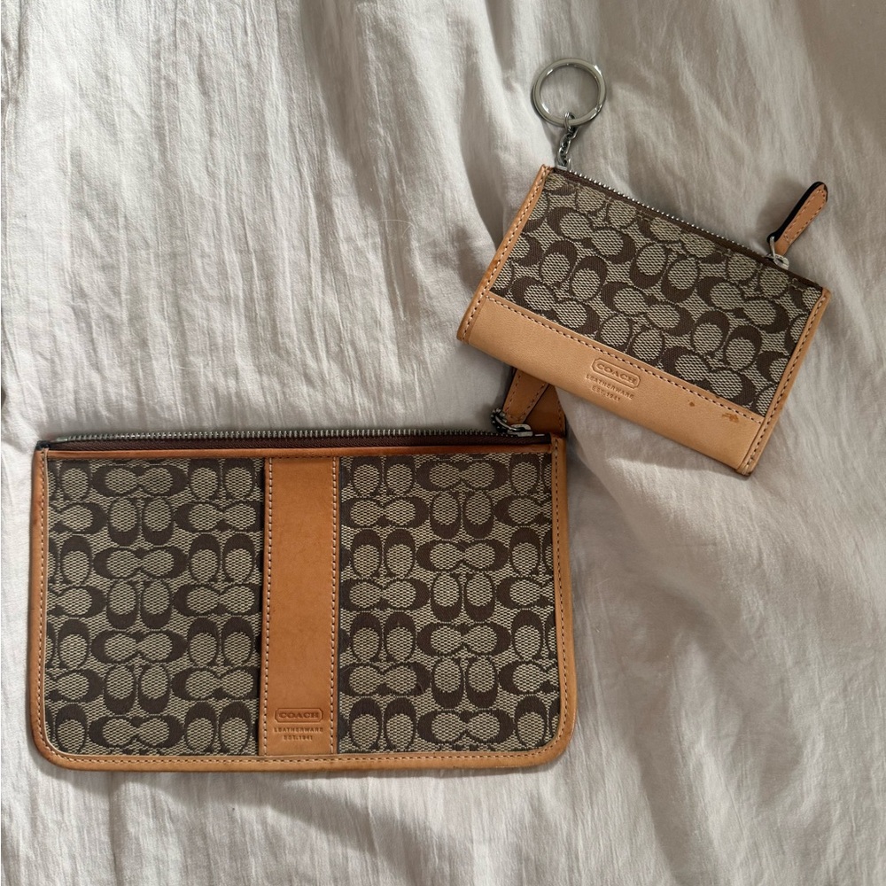 Coach Signature Pattern Wallet Duo in Brown and Tan